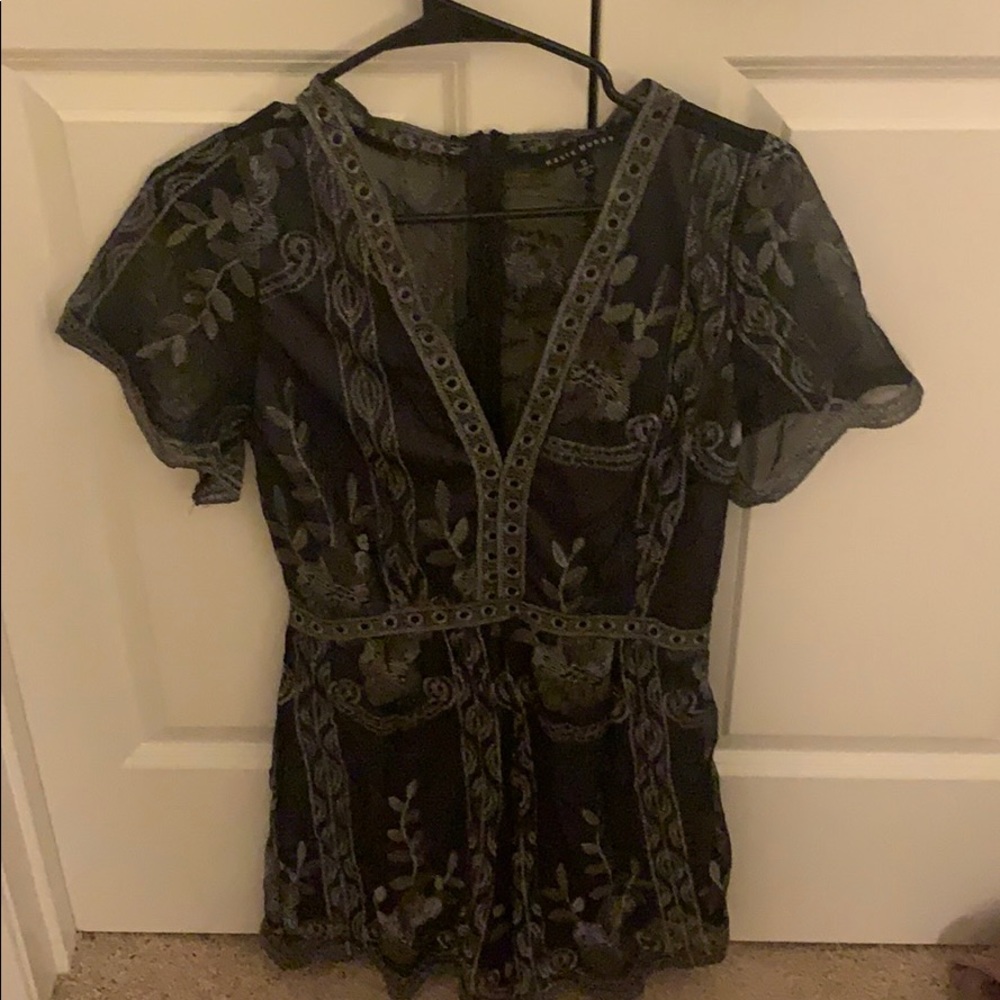 Blue romper with grey/silver detailing